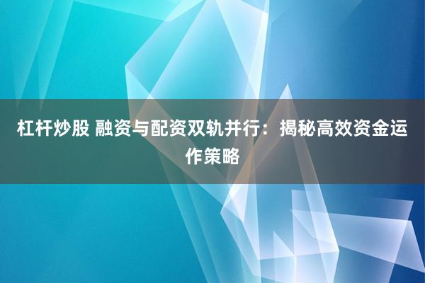杠杆炒股 融资与配资双轨并行：揭秘高效资金运作策略