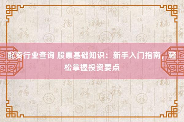 配资行业查询 股票基础知识：新手入门指南，轻松掌握投资要点