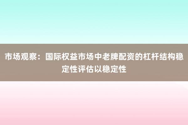 市场观察：国际权益市场中老牌配资的杠杆结构稳定性评估以稳定性