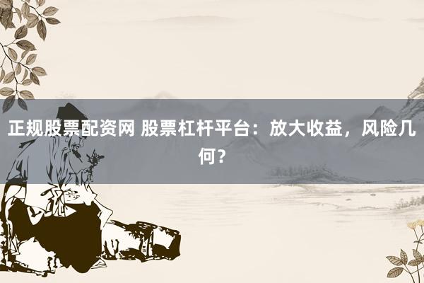 正规股票配资网 股票杠杆平台：放大收益，风险几何？