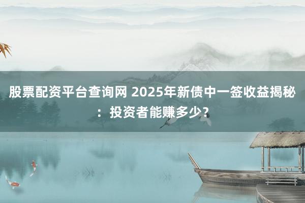 股票配资平台查询网 2025年新债中一签收益揭秘：投资者能赚多少？