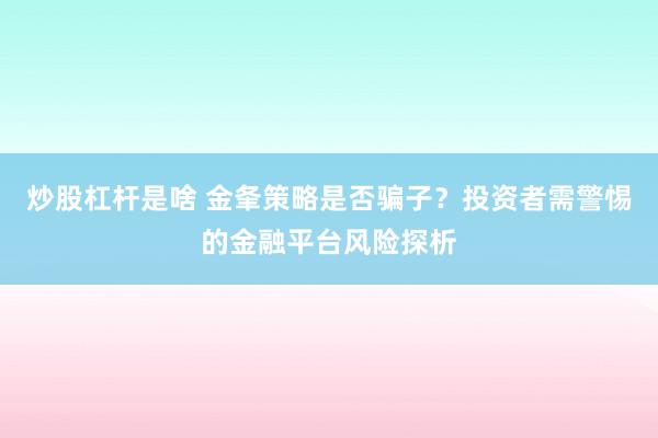 炒股杠杆是啥 金夆策略是否骗子？投资者需警惕的金融平台风险探析